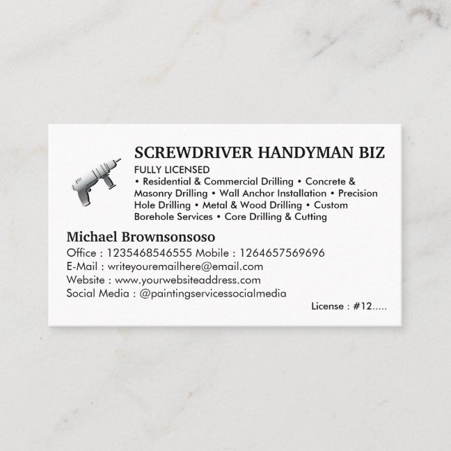Licensed Handyman Business Card