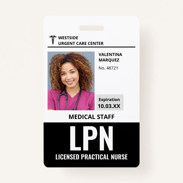 Licensed Practical Nurse LPN ID Photo Badge (Front)