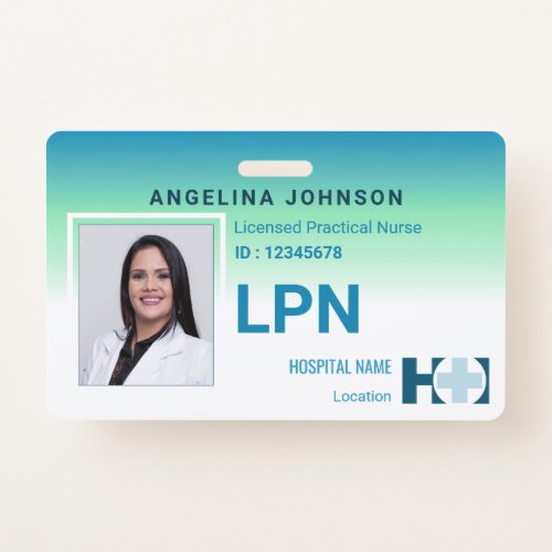 Licensed Practical Nurse LPN Modern Blue Photo ID Badge