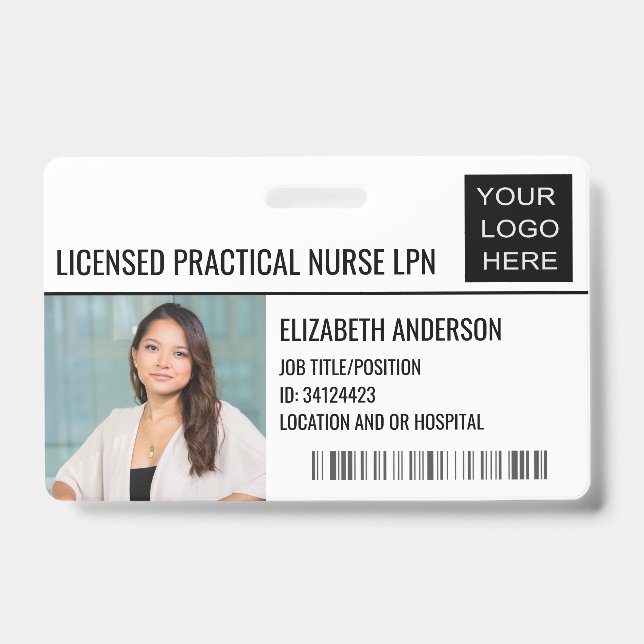 Licensed Practical Nurse Photo ID Hospital Logo Badge (Front)