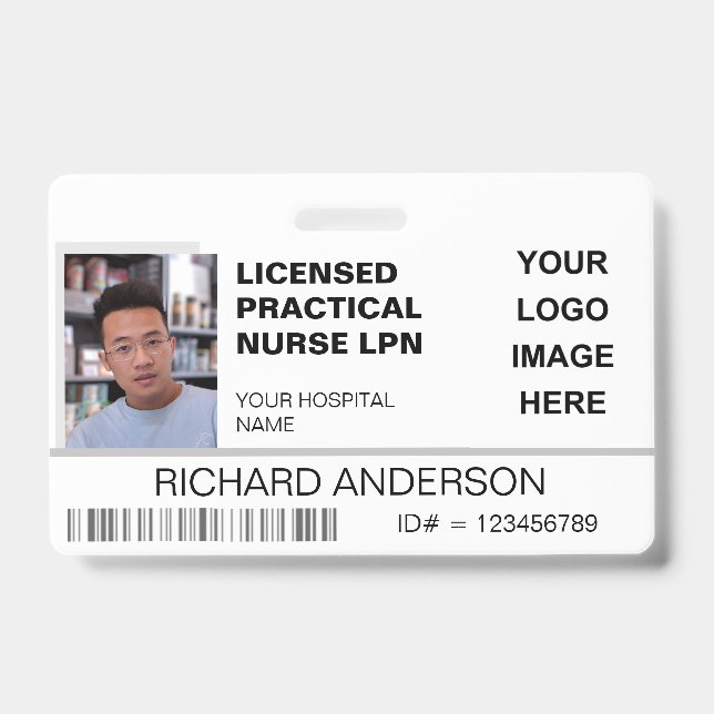 Licensed Practical Nurse Photo ID Hospital Logo Badge (Front)