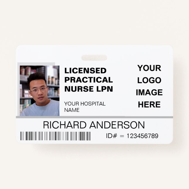 Licensed Practical Nurse Photo ID Hospital Logo Badge (Front)