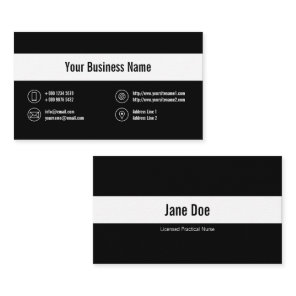 Licensed Practical Nurse White Icons Logo Black Business Card