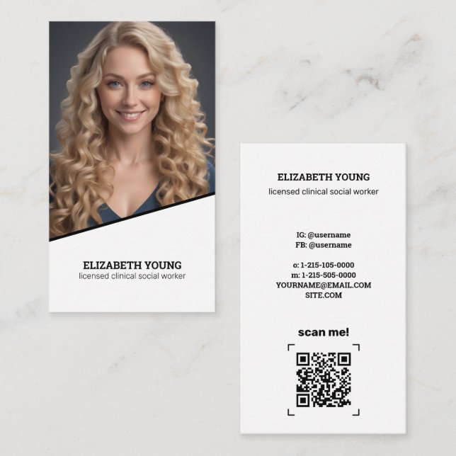 Licensed Social Worker Custom Photo and QR Business Card (Front/Back)