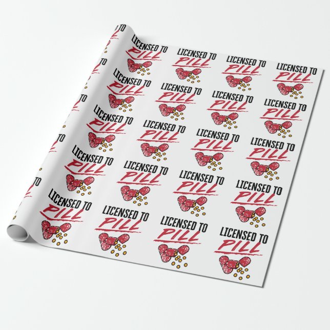 Licensed to Pill Pharmacist Graduation Grad Wrapping Paper (Unrolled)
