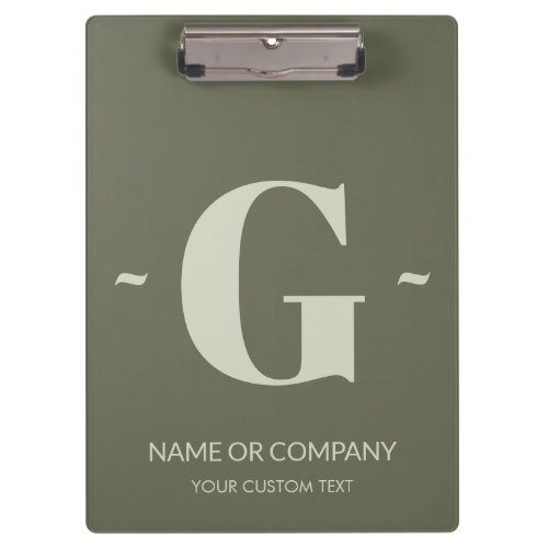 Lichen Green Ecru Elegant Trendy Monogram Template Clipboard