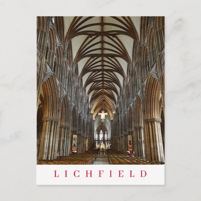 Lichfield Cathedral interior view postcard (Front)