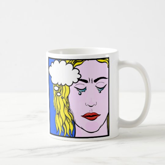 Lichtenstein comic art lady crying coffee mug