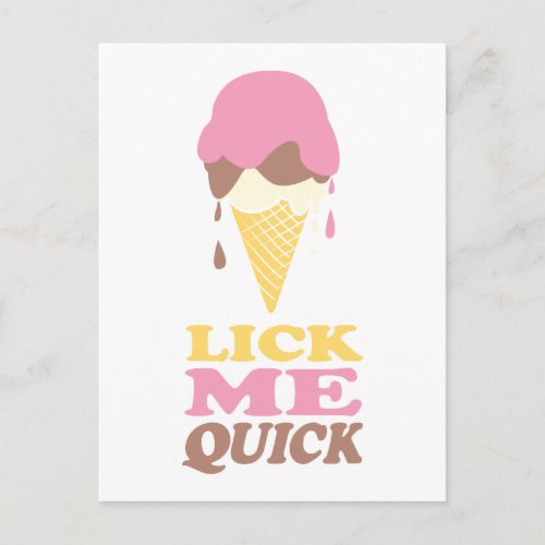 Lick me quick ice cream pink white quote postcard