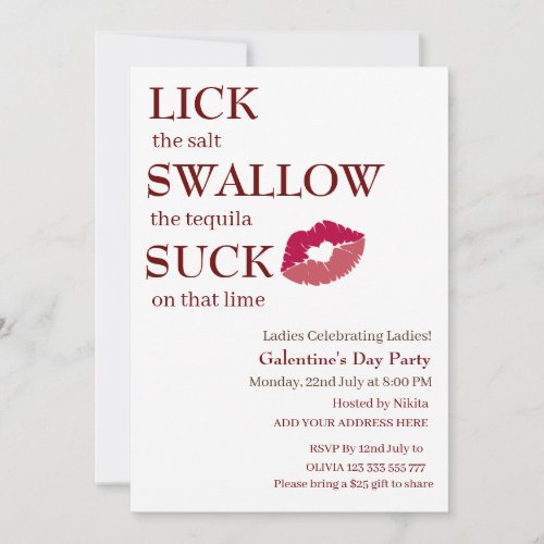 Lick the salt swallow the tequila Galentines Day Invitation