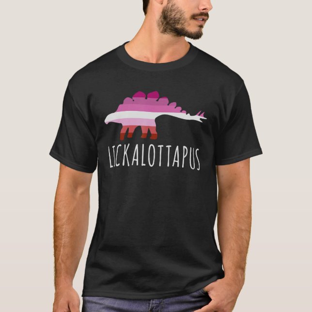 Lickalottapus Lesbian Pride Flag Dinosaur Stegasau T-Shirt (Front)