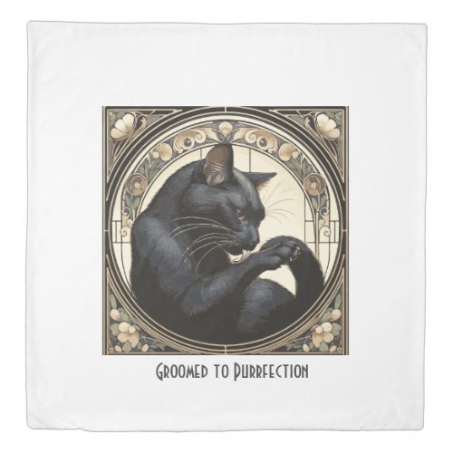 Licking Black Cat Art Nouveau  Duvet Cover