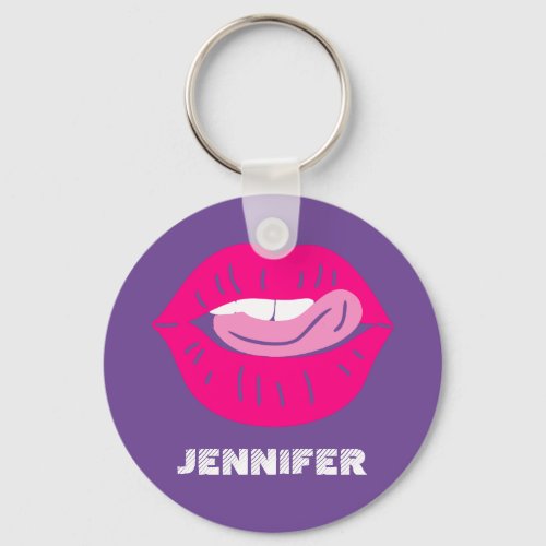 Licking Lips Magenta and Purple Personalized Keychain