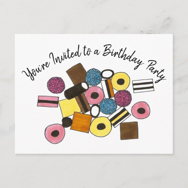 Licorice Allsorts Candy Birthday Party Invitation (Front)