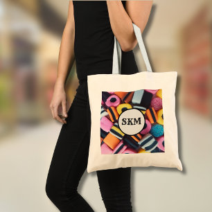 Licorice Allsorts Monogram Initials Tote Bag