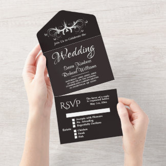 Licorice and White Tri Fold w Rsvp Wedding All In  One Invitation