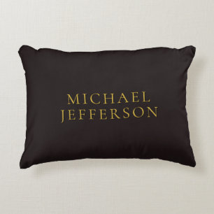 Licorice Black Gold Minimalist Plain Modern Name Accent Pillow
