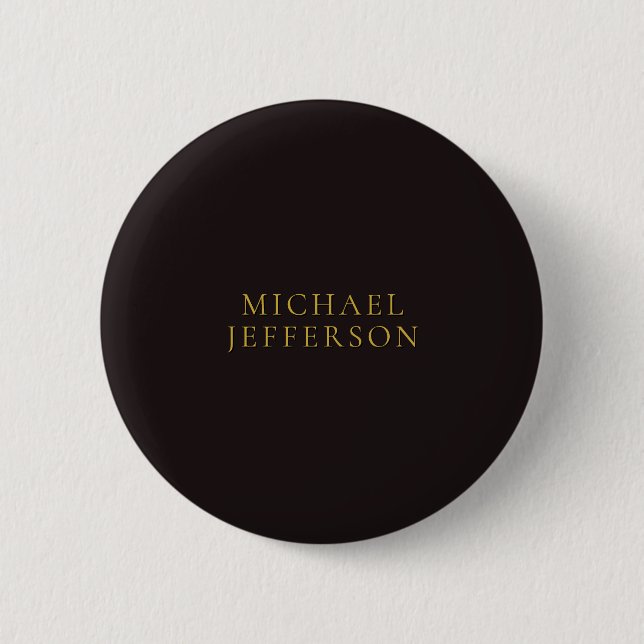 Licorice Black Gold Minimalist Plain Modern Name Button (Front)