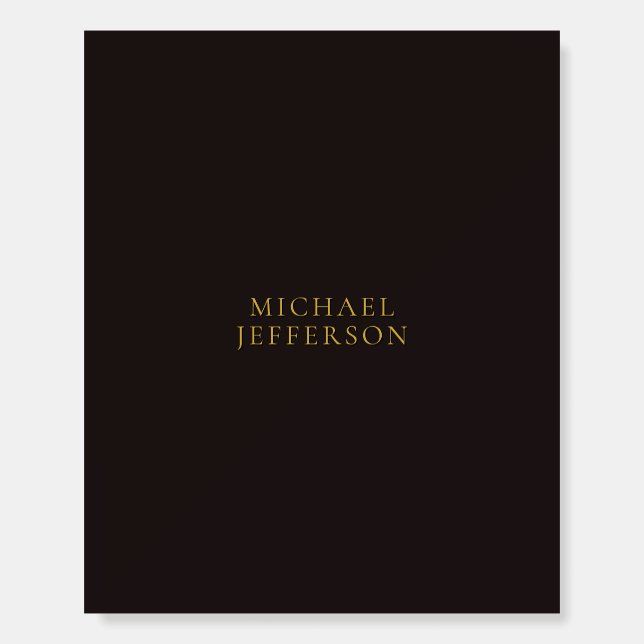 Licorice Black Gold Minimalist Plain Modern Name Foam Board (Front)