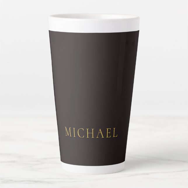 Licorice Black Gold Minimalist Plain Modern Name Latte Mug (Front)