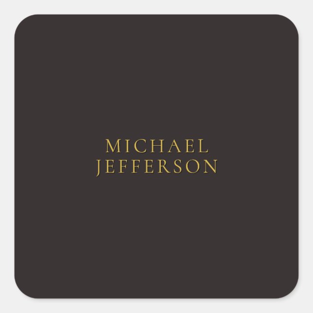 Licorice Black Gold Minimalist Plain Modern Name Square Sticker (Front)
