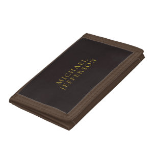 Licorice Black Gold Minimalist Plain Modern Name Tri-fold Wallet