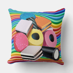 Licorice candy rainbow cushion. throw pillow