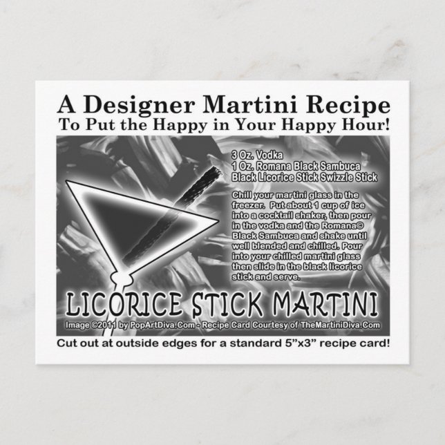 Licorice Stick Candy Martini Recipe Card Postcard (Front)