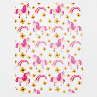 Licorne Cute Unicorn Rainbows & Flowers Girl Baby Blanket