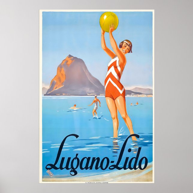 Lido Beach Lake Beachfront Lugano Switzerland Poster (Front)