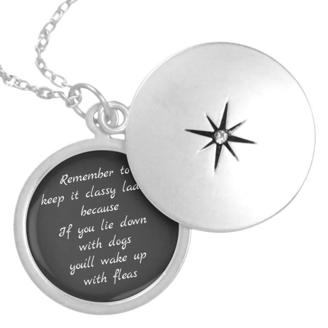 Lie down with dogs, wake up with fleas locket necklace (Front)
