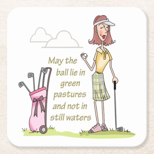 Lie in Green Pastures Square Paper Coaster