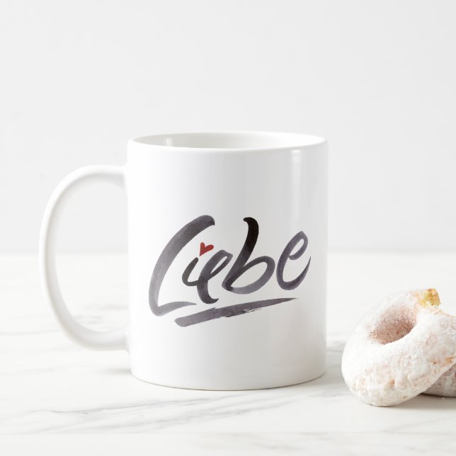 Liebe Love Hertz Valentine's Day Brush Lettering Coffee Mug (With Donut)
