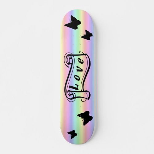 Liebe Schriftrolle  schmetterlinge auf Regenbogen Skateboard Deck