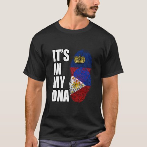 Liechtenstein And Filipino Mix DNA Heritage Flag  T_Shirt