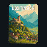 Liechtenstein Illustration Travel Art Vintage Magnet<br><div class="desc">Liechtenstein retro vector travel design. With highlights like Vaduz Castle and sweeping views of the Rhine Valley,  it’s a picturesque destination nestled between Switzerland and Austria.</div>