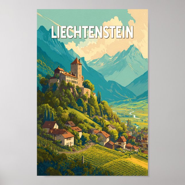 Liechtenstein Illustration Travel Art Vintage Poster (Front)