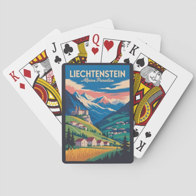 Liechtenstein Landscape Illustration Travel Art Poker Cards (Back)