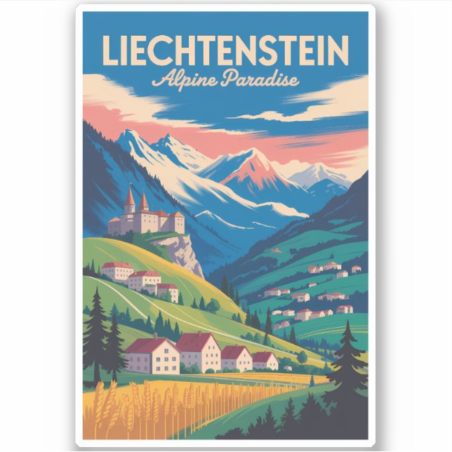 Liechtenstein Landscape Illustration Travel Art Sticker (Front)