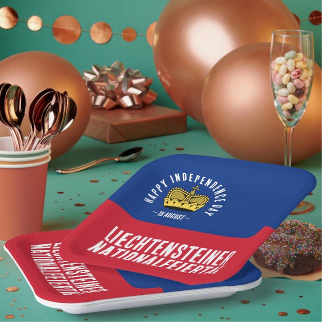 Liechtenstein National Day Flag Paper Plates (Multi)