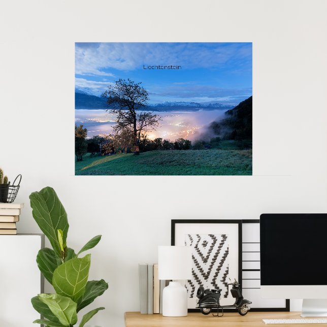 Liechtenstein nighttime landscape photo poster (Home Office)