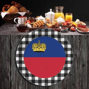 Liechtenstein Plate, elegant buffalo plaid &  Flag Paper Plates