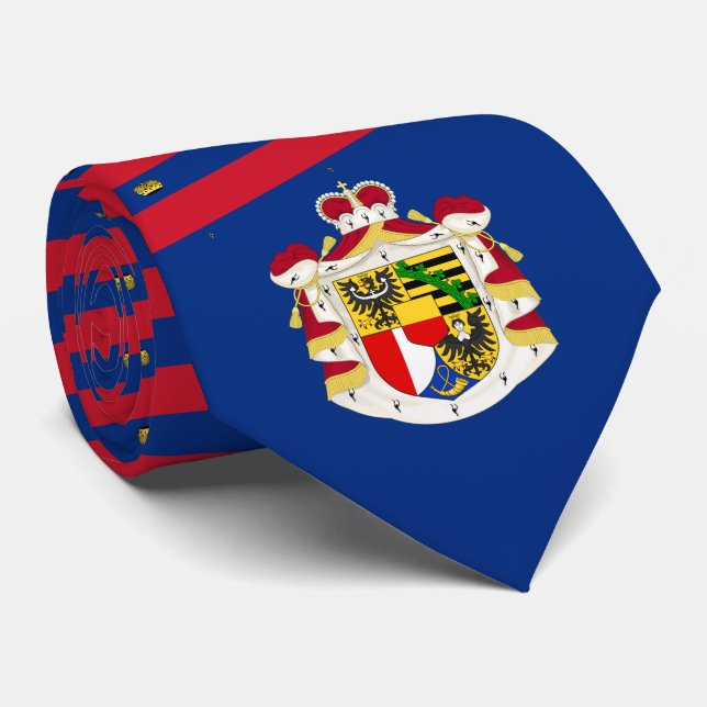 Liechtensteiner Flag & Coat of Arms Neck Tie (Rolled)