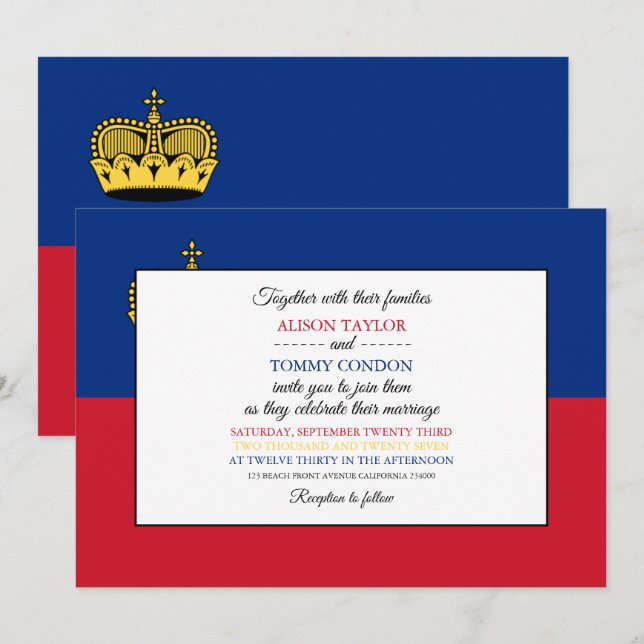 Liechtensteiner Flag, Liechtenstein Wedding Invitation (Front/Back)
