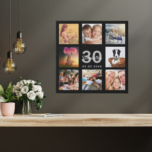 Lienzo De Imitación Monograma negro de foto personalizado de 30 años