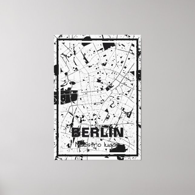 Lienzo minimalist map Berlin - Black-White Canvas Print (Front)