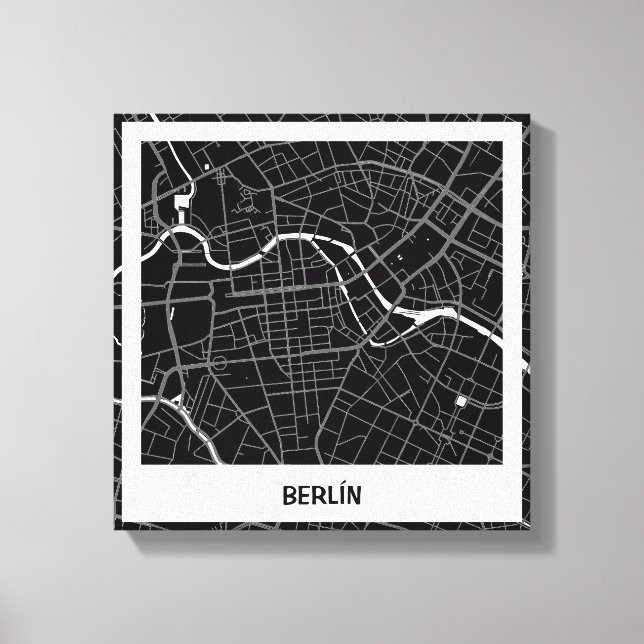 Lienzo minimalist map Berlin - Black-white Canvas Print (Front)