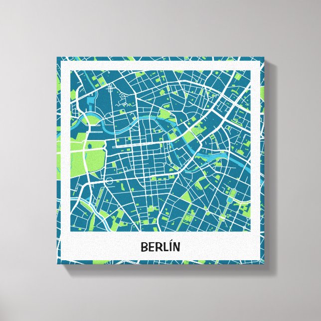 Lienzo minimalist map Berlin - Blue-Green Canvas Print (Front)