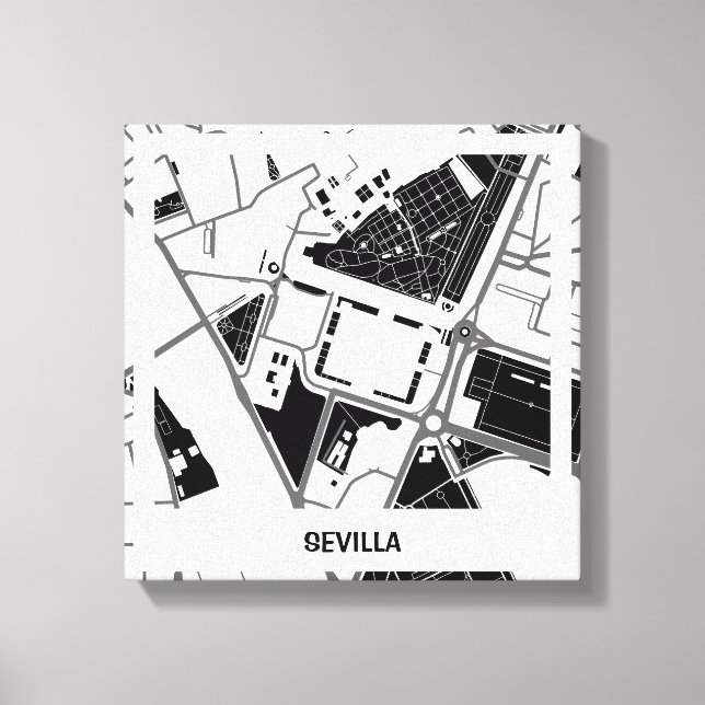 Lienzo minimalist map Sevilla - Blanco-Negro Canvas Print (Front)