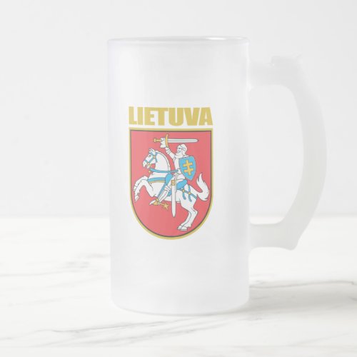 Lietuva Lithuania COA Frosted Glass Beer Mug